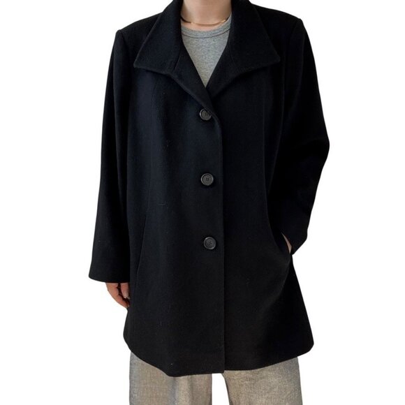 Vintage Loro Piana Fabric Womens Black 100% Wool Winter Pea Coat Jacket Sz 20 - Picture 6 of 9
